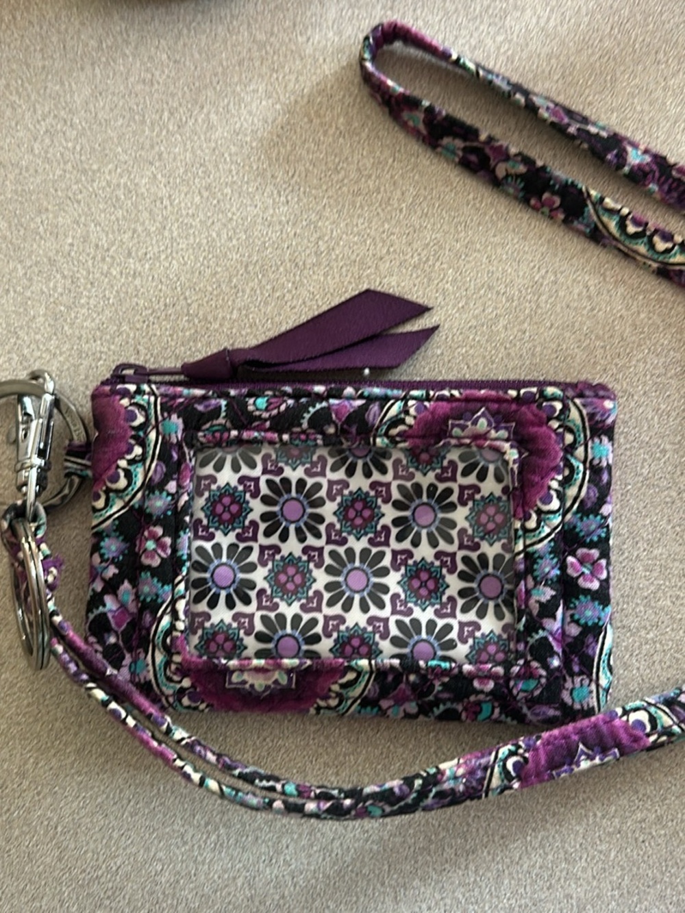 Vera Bradley Purple Teal Floral Quilted Wristlet ID Case - Picture 1 of 3